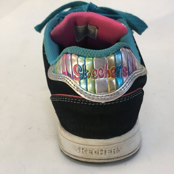 Skechers Running Shoes Sneakers Size 2 Girls Leather Rainbow Black Metallic - Picture 11 of 15